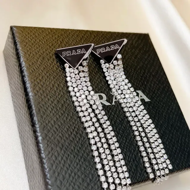 Prada Crystal Fringe Tassel Earrings 6