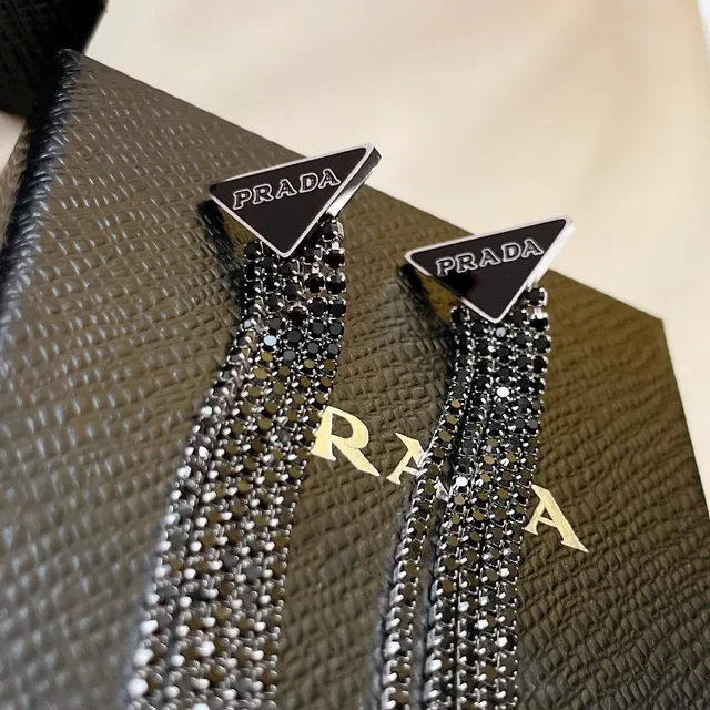 Prada Crystal Fringe Tassel Earrings 7