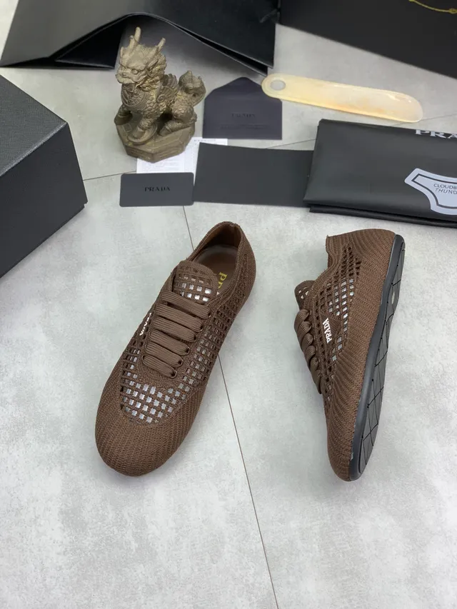 Prada Knit Mesh Perforated Brown Lifestyle Sneaker 6