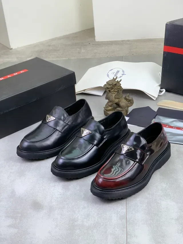 Prada Loafer Black Leather Metal Triangle Plaque Loafer 2