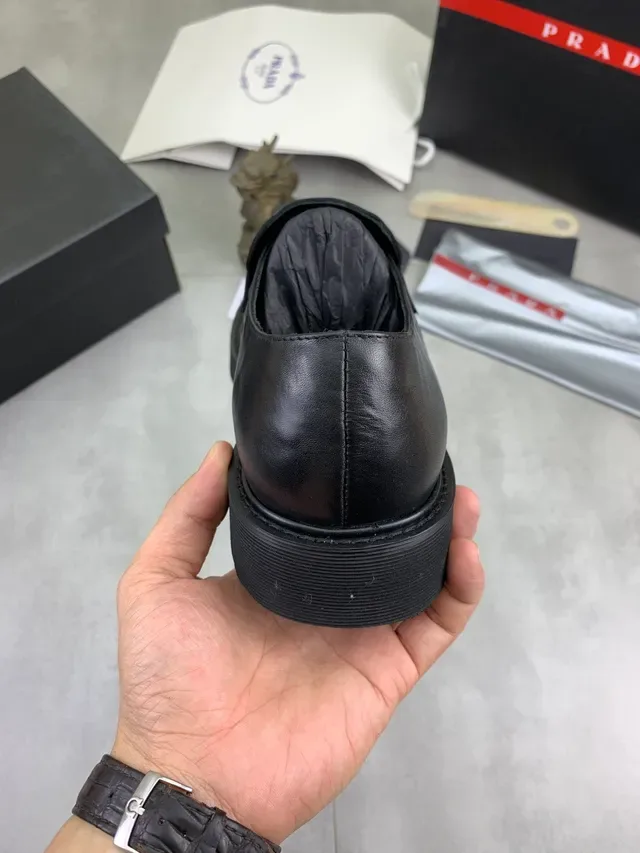 Prada Loafer Black Leather Metal Triangle Plaque Loafer 4