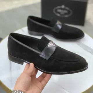 Prada Mocassin Noir Daim Sangle Cuir