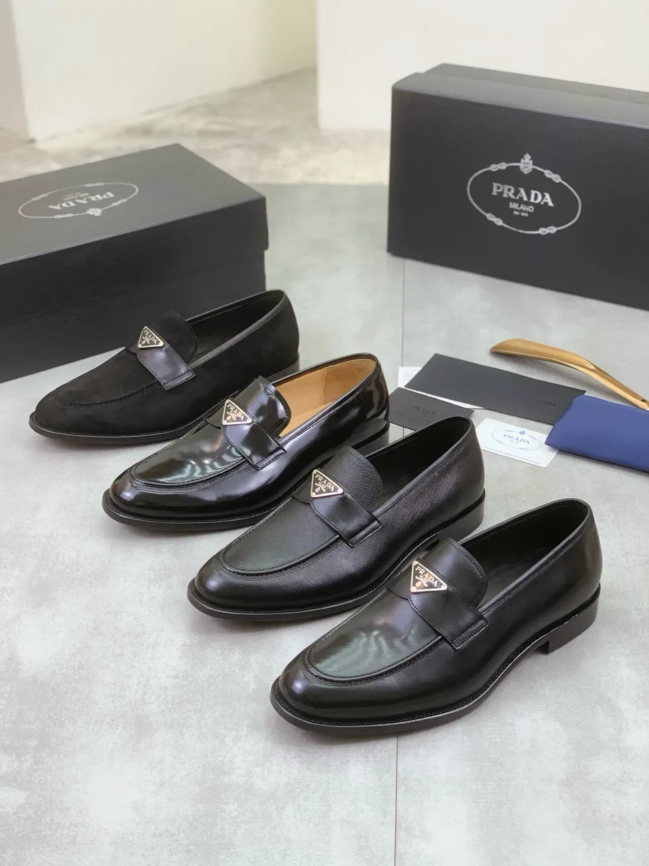 Prada Loafer Black Suede Upper Leather Strap Loafer 2