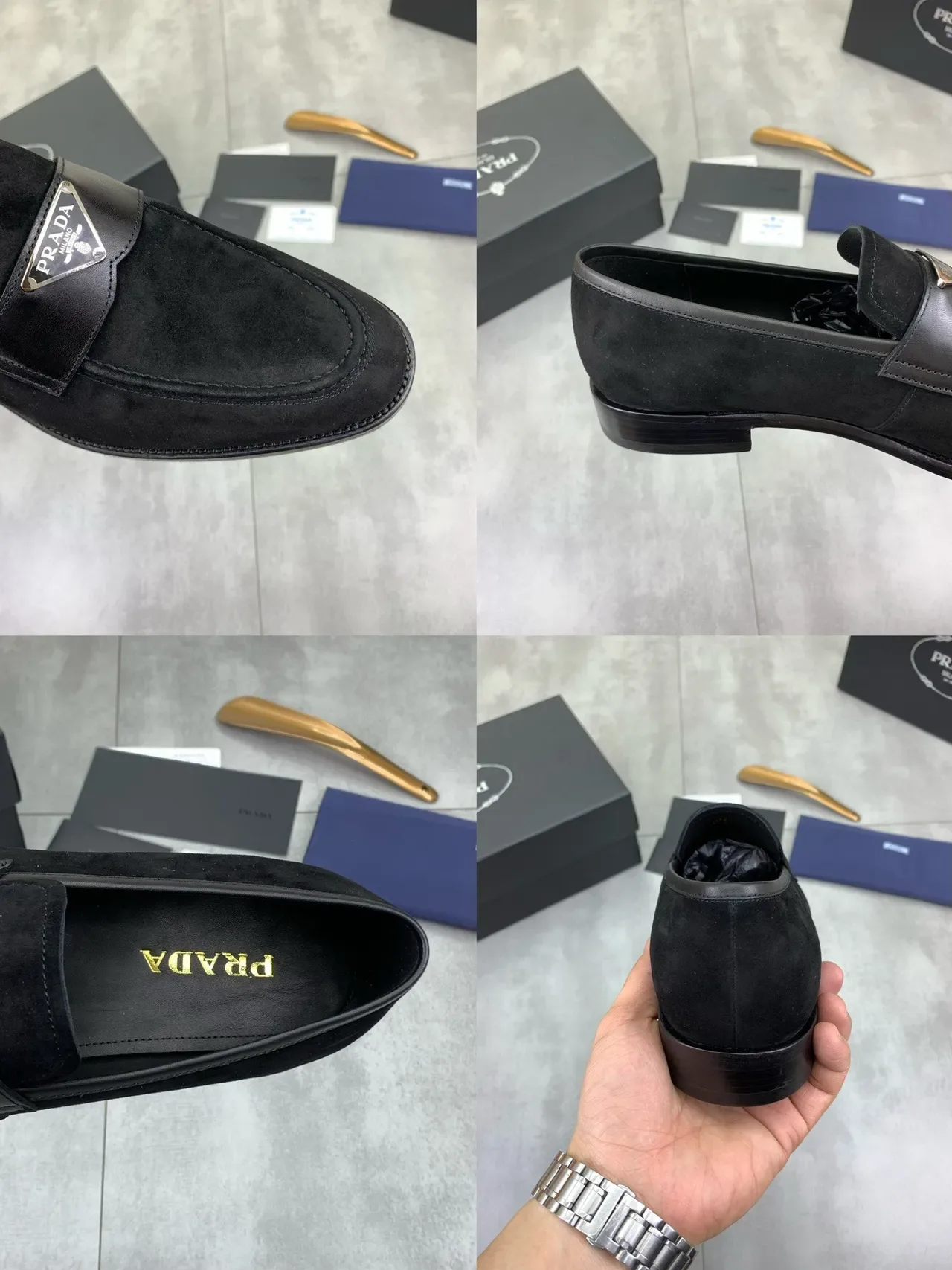 Prada Loafer Black Suede Upper Leather Strap Loafer 3