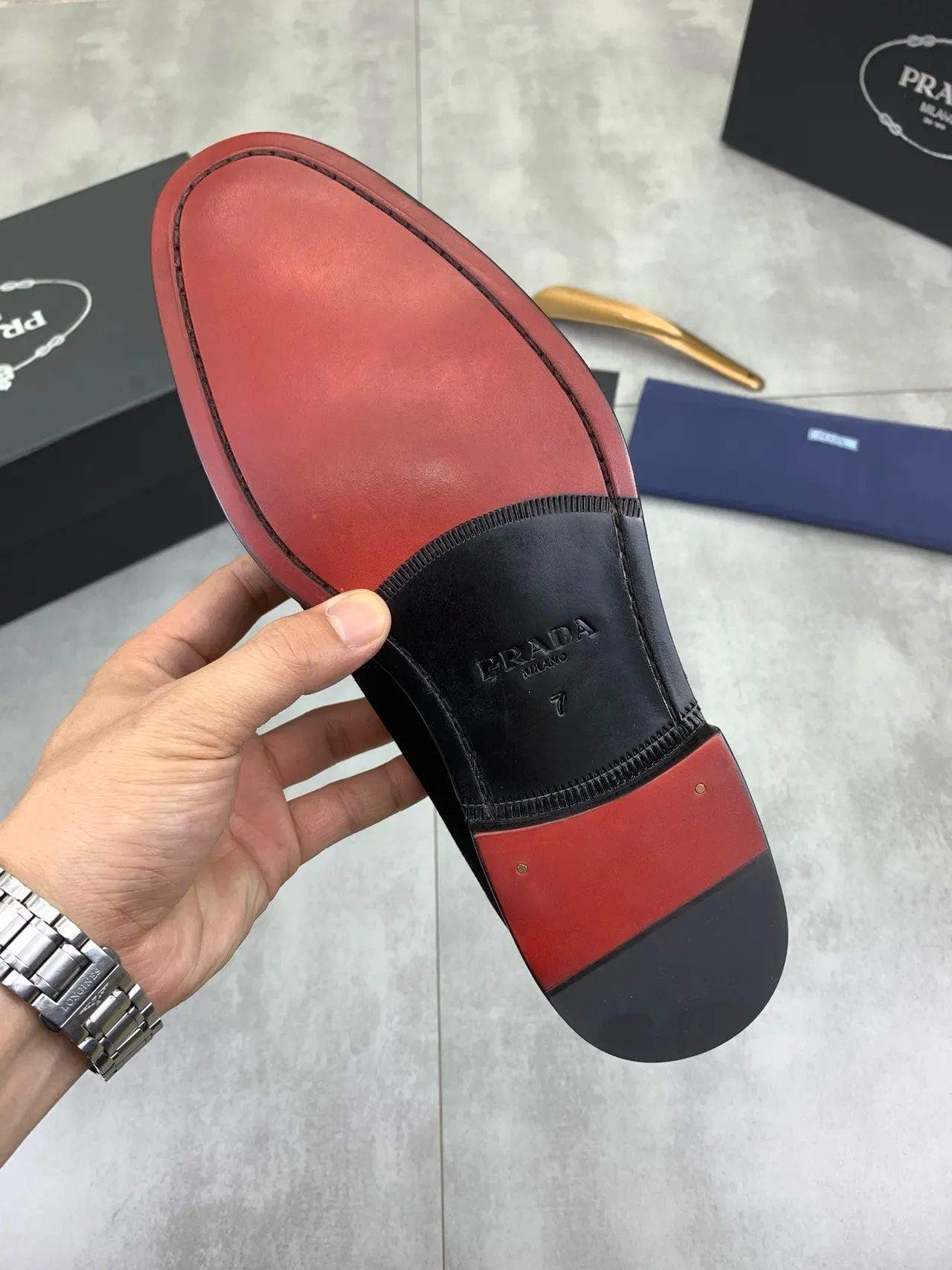 Prada Loafer Black Suede Upper Leather Strap Loafer 4