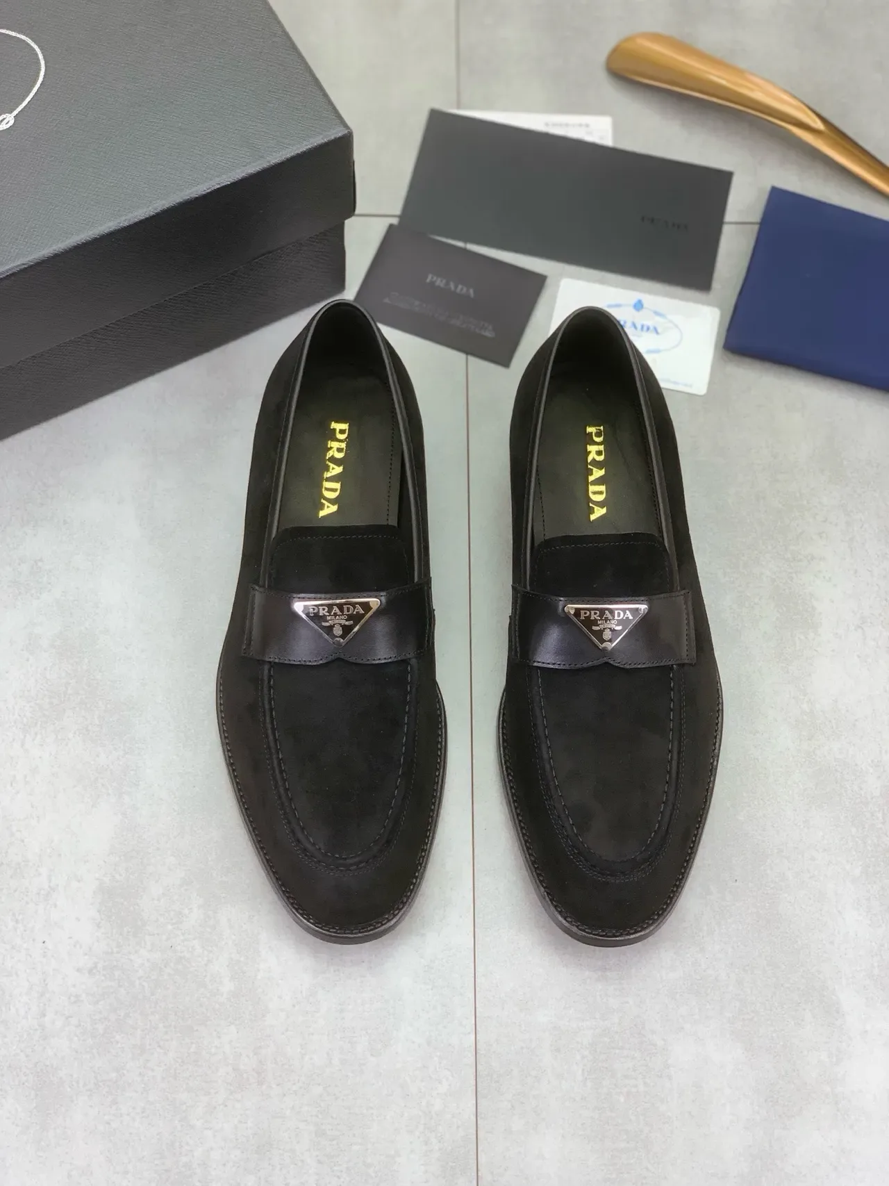 Prada Loafer Black Suede Upper Leather Strap Loafer 5