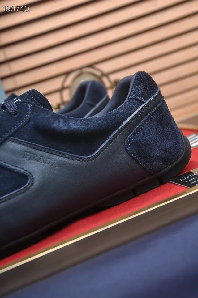 Prada Navy Suede and Leather Low-Top Lifestyle Sneakers 3