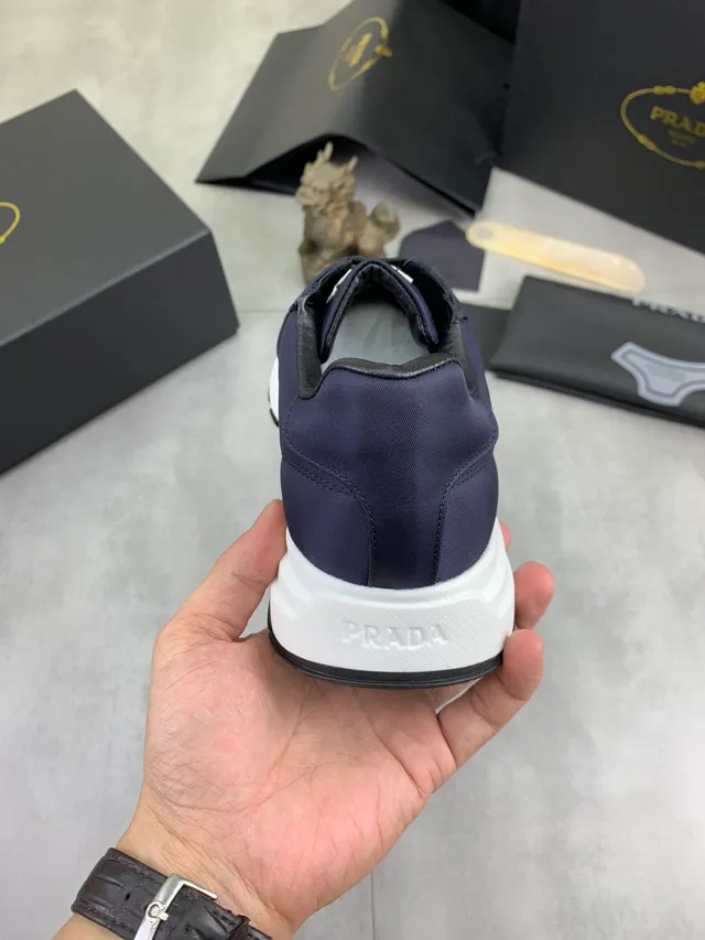 Prada Navy White Nylon Upper Contrast Sole Lifestyle Sneakers 3