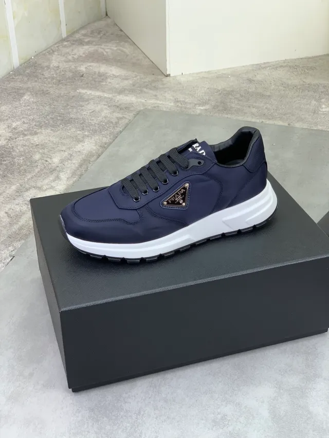 Prada Navy White Nylon Upper Contrast Sole Lifestyle Sneakers 4