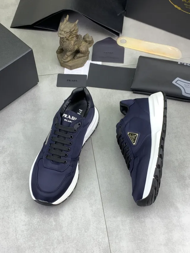 Prada Navy White Nylon Upper Contrast Sole Lifestyle Sneakers 5