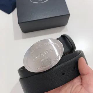 Prada Oval Buckle Black Leather Belt