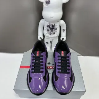 Prada Purple Black Glossy Patent Leather Mesh Contrast Lifestyle Sneakers
