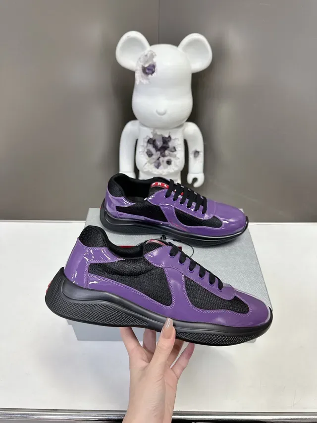 Prada Purple Black Glossy Patent Leather Mesh Contrast Lifestyle Sneakers 2
