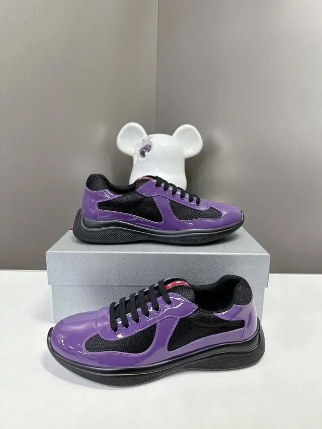 Prada Purple Black Glossy Patent Leather Mesh Contrast Lifestyle Sneakers 3