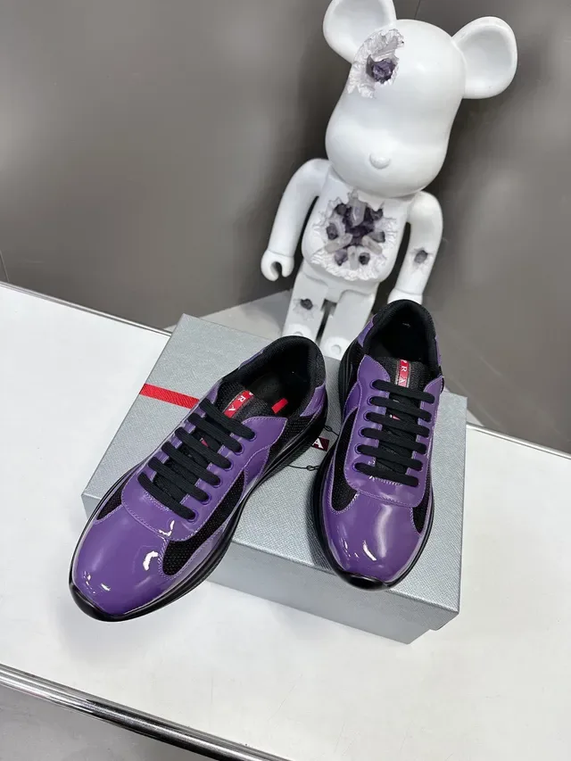 Prada Purple Black Glossy Patent Leather Mesh Contrast Lifestyle Sneakers 4