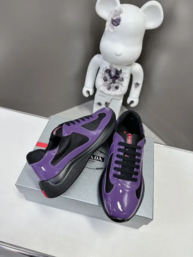 Prada Purple Black Glossy Patent Leather Mesh Contrast Lifestyle Sneakers 5