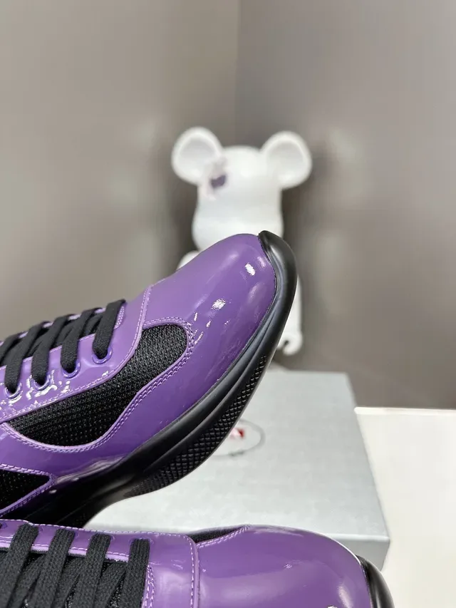 Prada Purple Black Glossy Patent Leather Mesh Contrast Lifestyle Sneakers 6