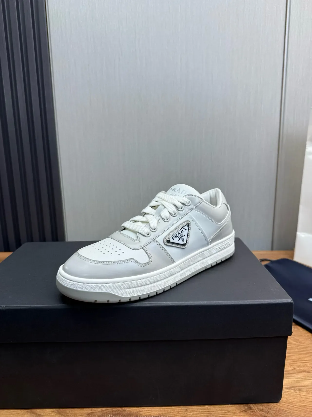 Prada Re-Edition 2005 Light Gray Leather Lifestyle Sneakers 2