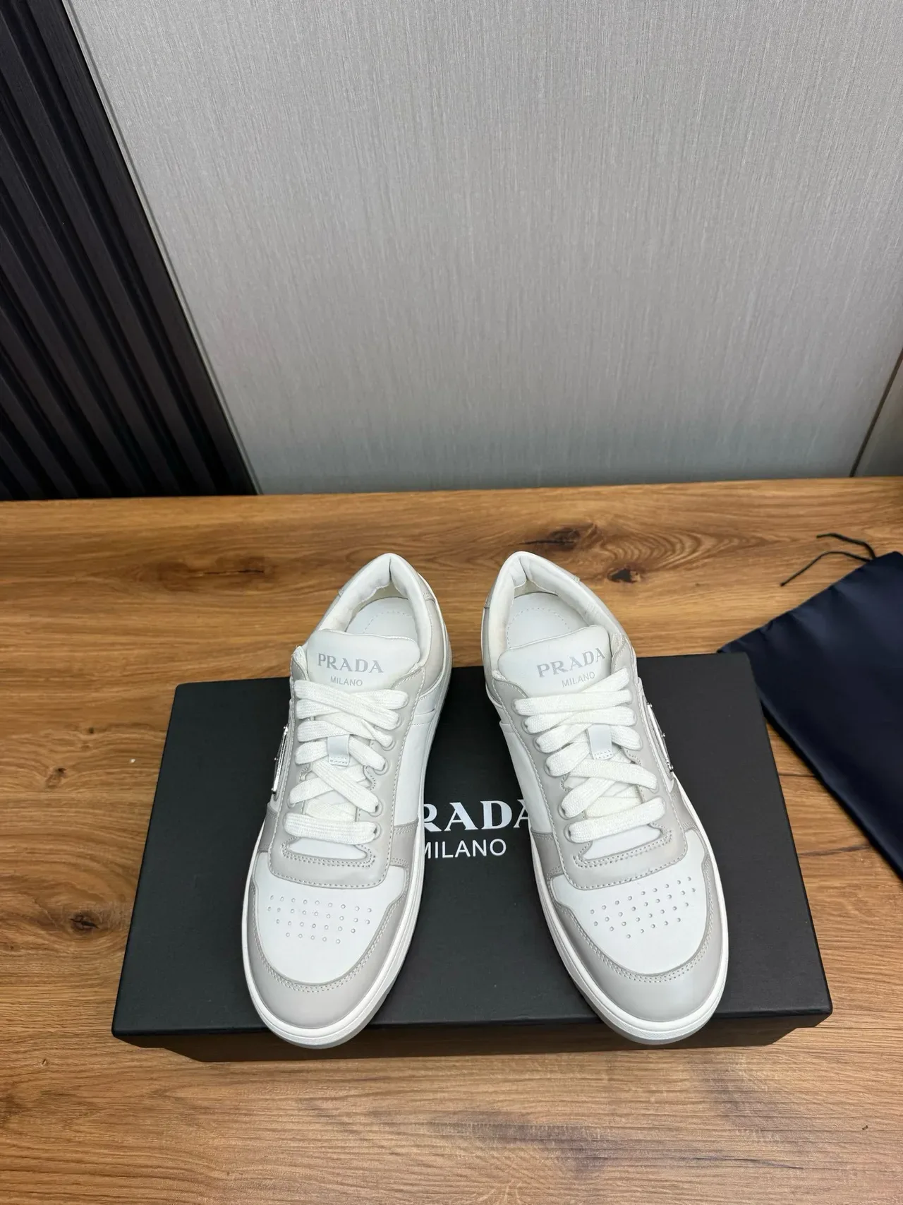 Prada Re-Edition 2005 Light Gray Leather Lifestyle Sneakers 3
