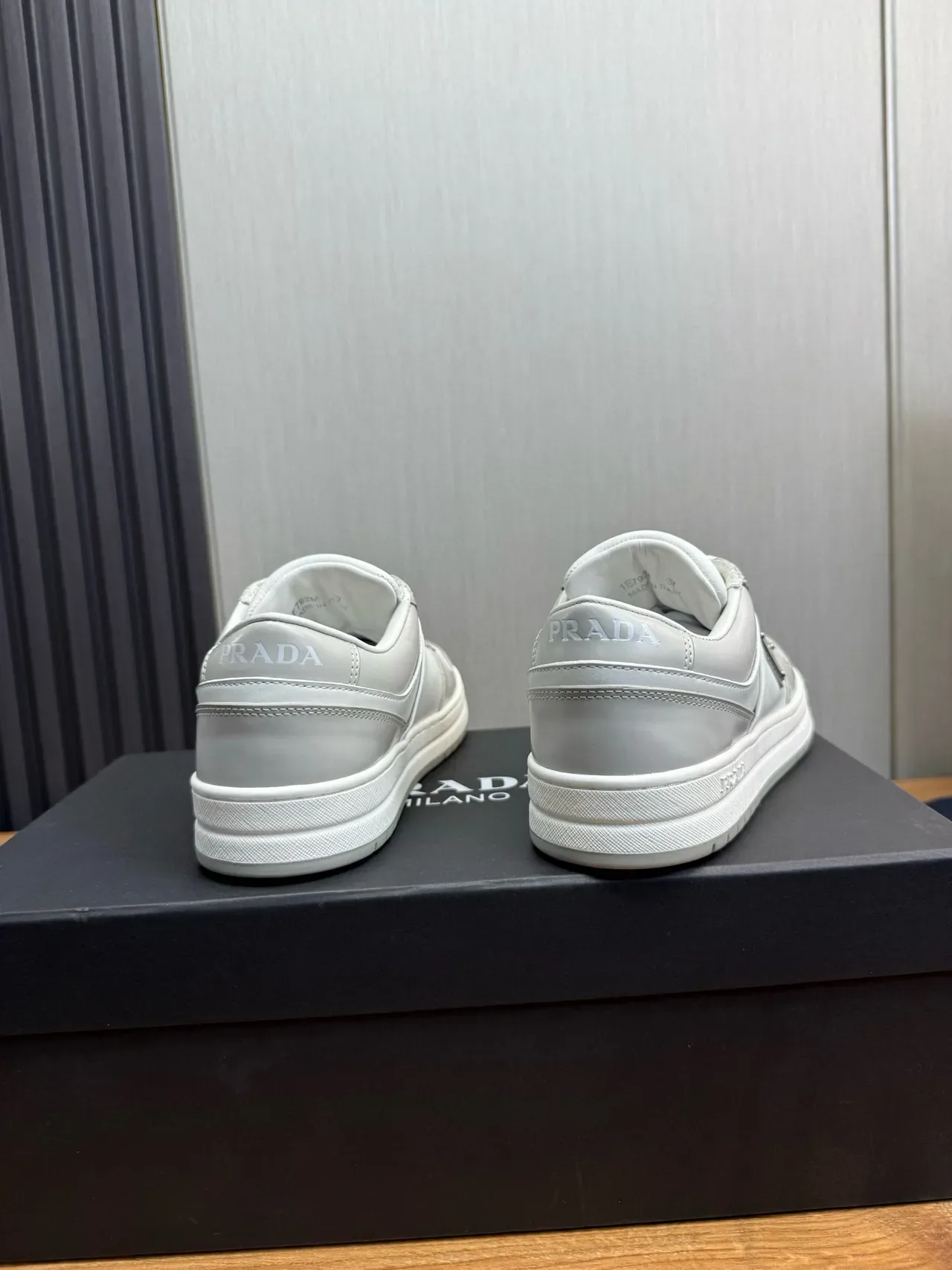 Prada Re-Edition 2005 Light Gray Leather Lifestyle Sneakers 5