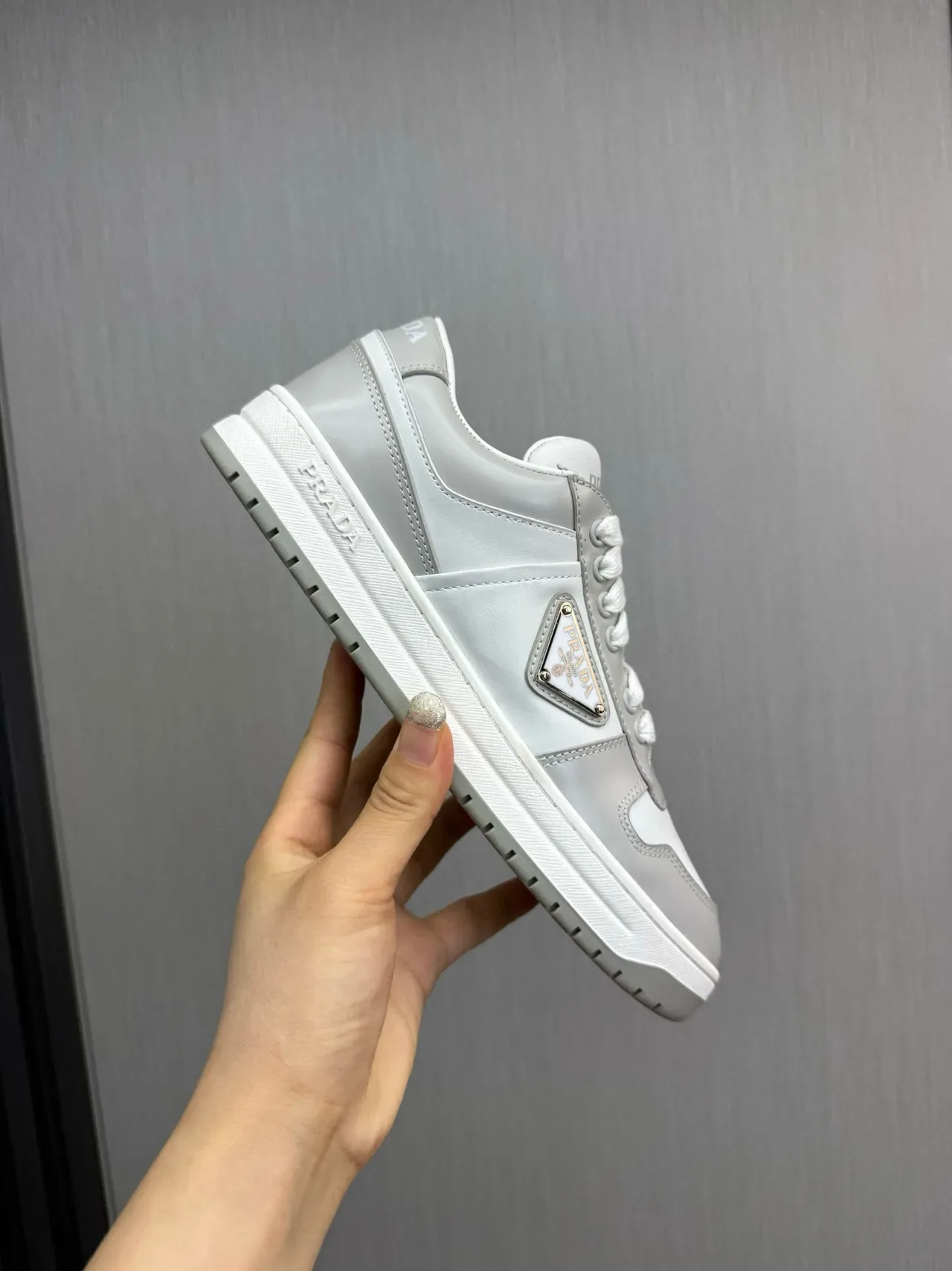 Prada Re-Edition 2005 Light Gray Leather Lifestyle Sneakers 7