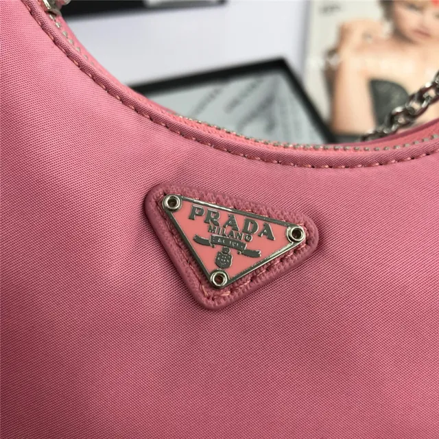 Prada Re-Edition Black Silver Curved Hobo Silhouette Nylon Body Chain Bag 6