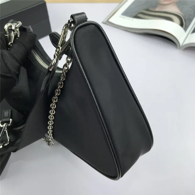 Prada Re-Edition Black Silver Curved Hobo Silhouette Nylon Body Chain Bag 11
