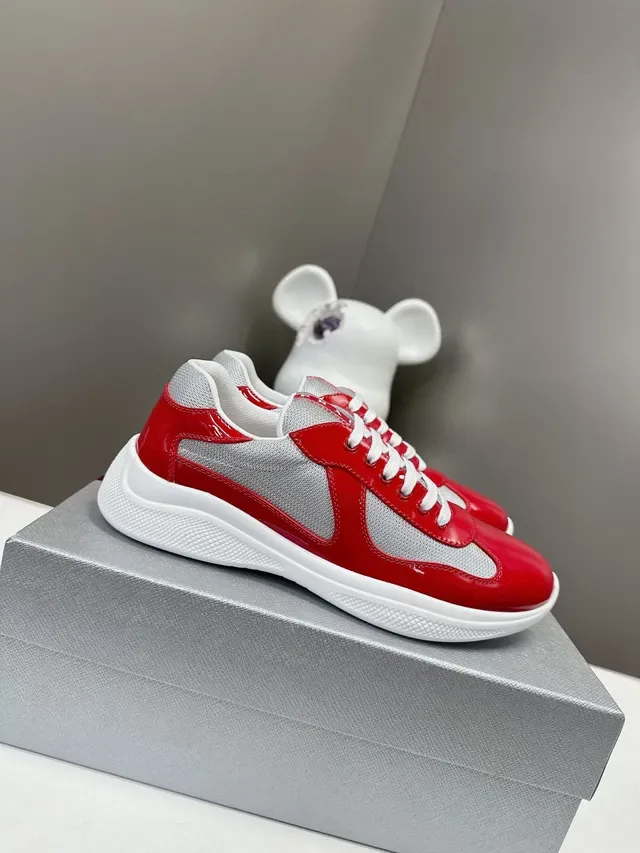 Prada Red Silver Glossy Patent Mesh Panels Lifestyle Sneakers 2