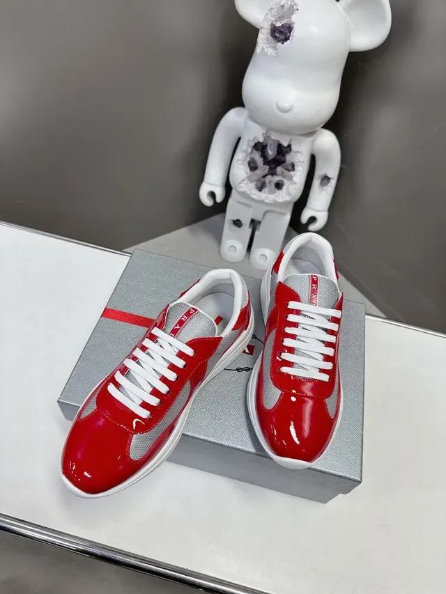 Prada Red Silver Glossy Patent Mesh Panels Lifestyle Sneakers 3