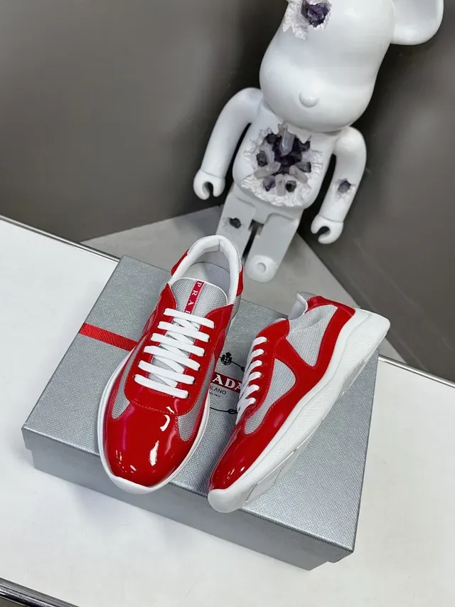 Prada Red Silver Glossy Patent Mesh Panels Lifestyle Sneakers 4