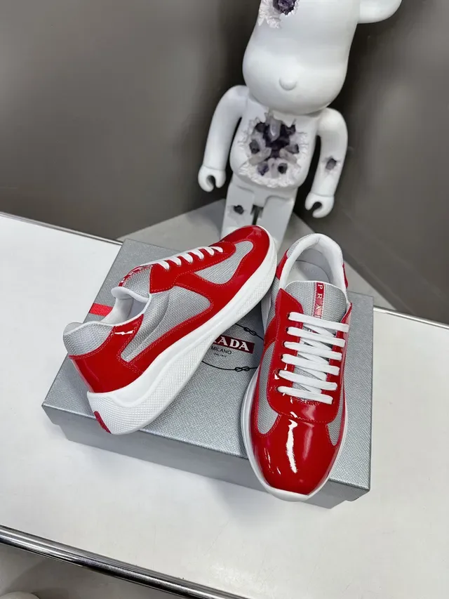 Prada Red Silver Glossy Patent Mesh Panels Lifestyle Sneakers 5