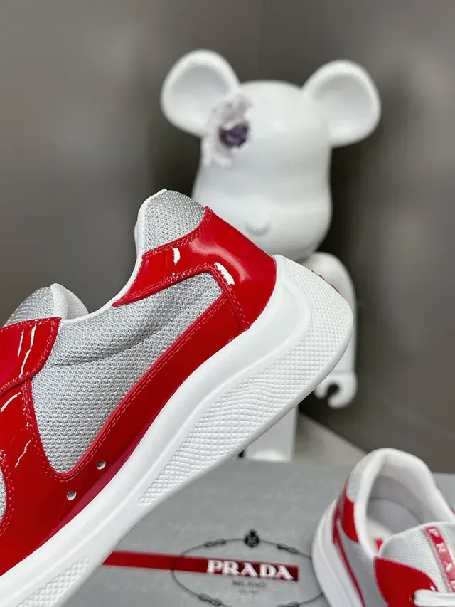 Prada Red Silver Glossy Patent Mesh Panels Lifestyle Sneakers 8