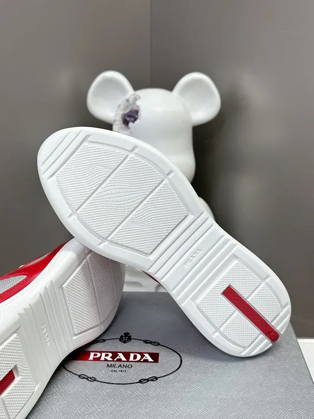 Prada Red Silver Glossy Patent Mesh Panels Lifestyle Sneakers 9