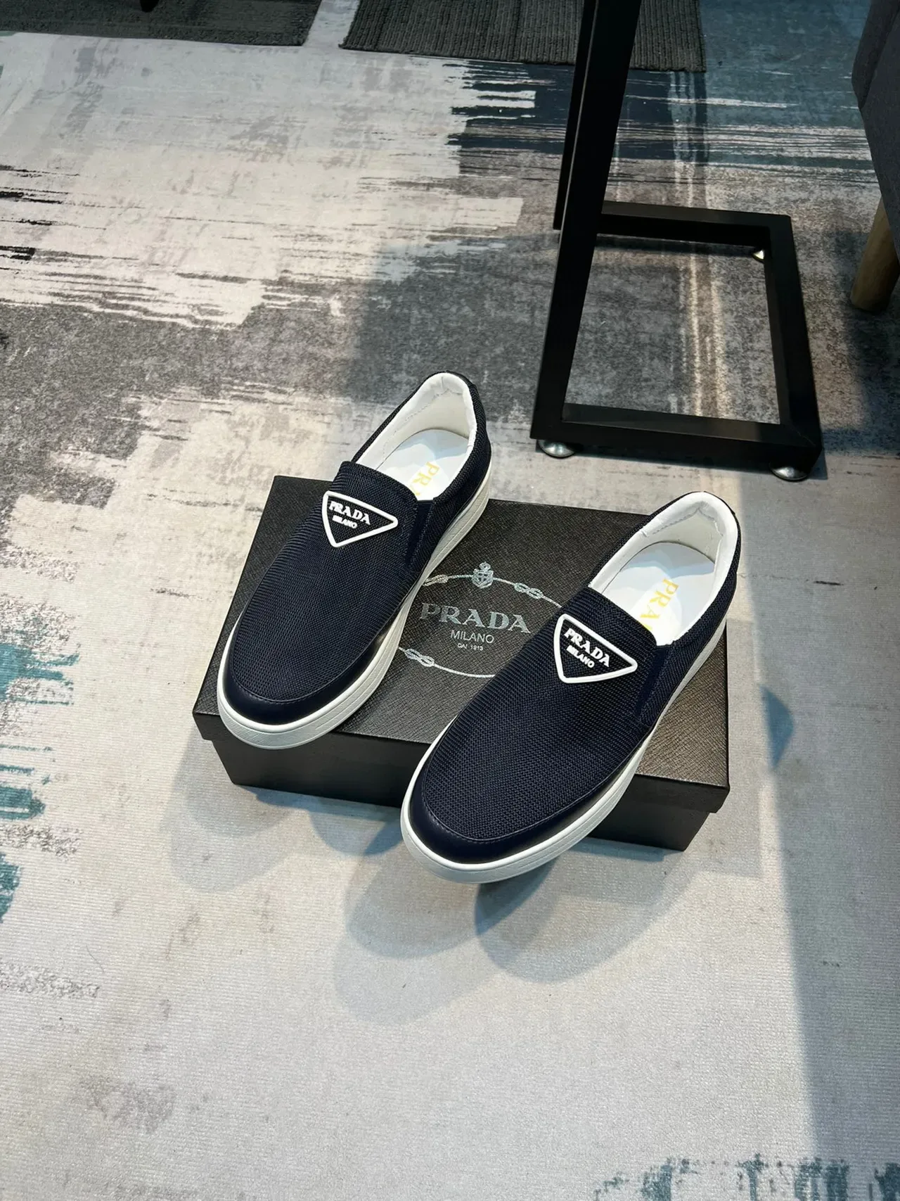 Prada Slip-On Sneaker Navy White Mesh Upper Construction Lifestyle Sneakers 5