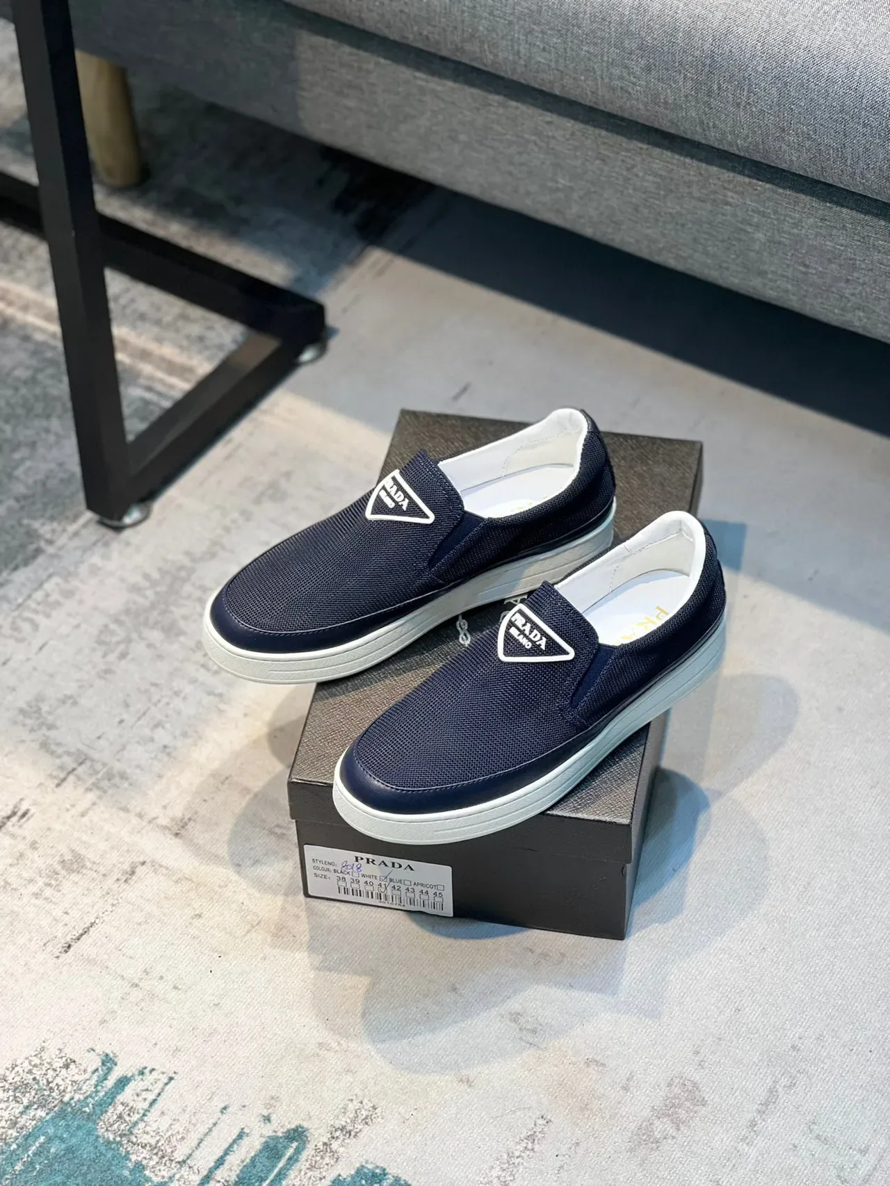 Prada Slip-On Sneaker Navy White Mesh Upper Construction Lifestyle Sneakers 7