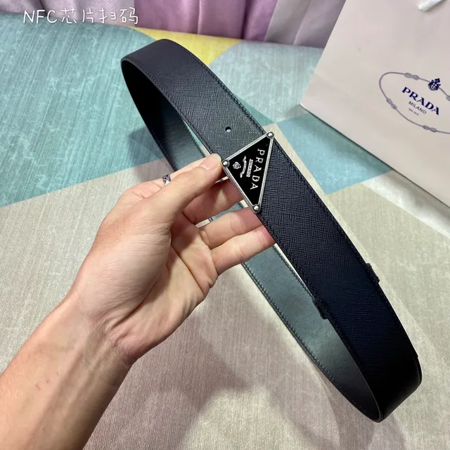 Prada Triangle Buckle Saffiano Leather Belt 2