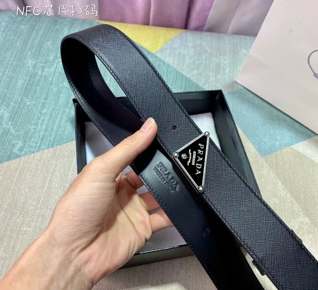 Prada Triangle Buckle Saffiano Leather Belt 3