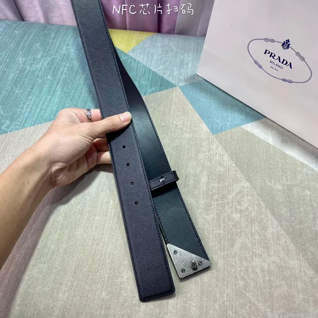 Prada Triangle Buckle Saffiano Leather Belt 4