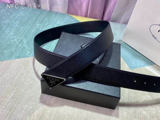 Prada Triangle Buckle Saffiano Leather Belt 5