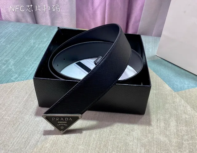 Prada Triangle Buckle Saffiano Leather Belt 6