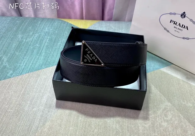 Prada Triangle Buckle Saffiano Leather Belt 7