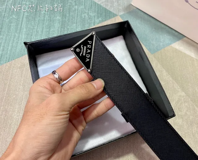 Prada Triangle Buckle Saffiano Leather Belt 8