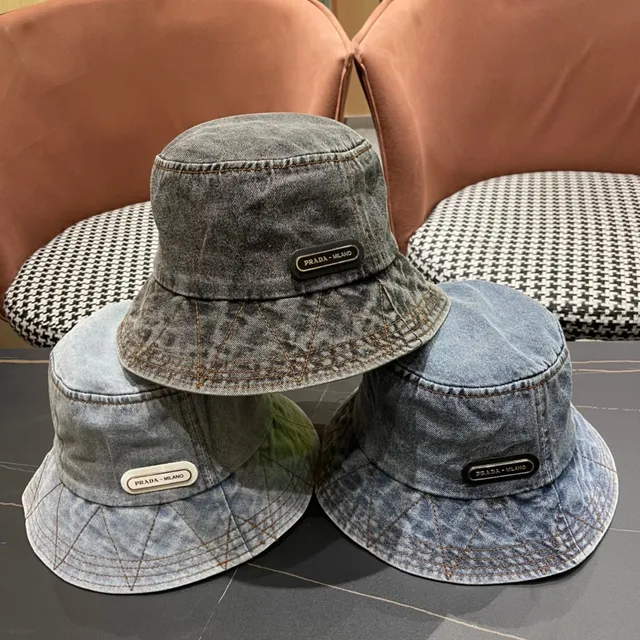 Prada Washed Gray Denim Bucket Hat 2