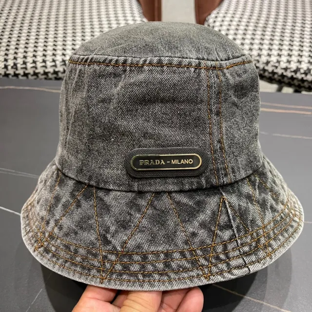 Prada Washed Gray Denim Bucket Hat 7