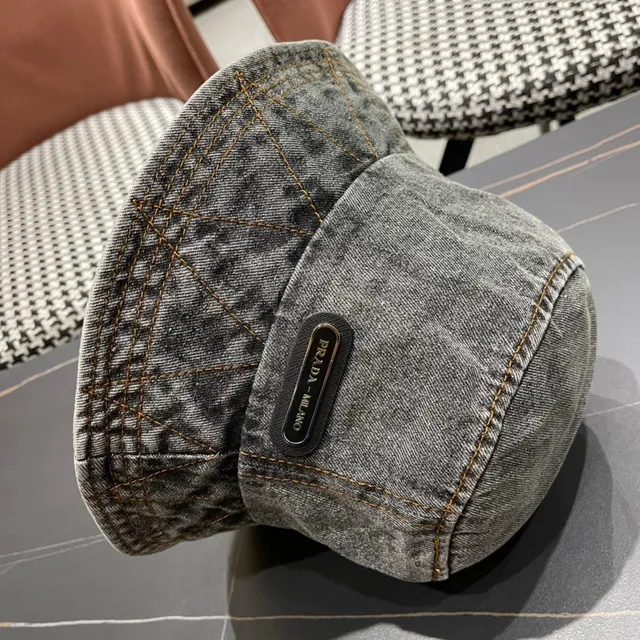 Prada Washed Gray Denim Bucket Hat 10