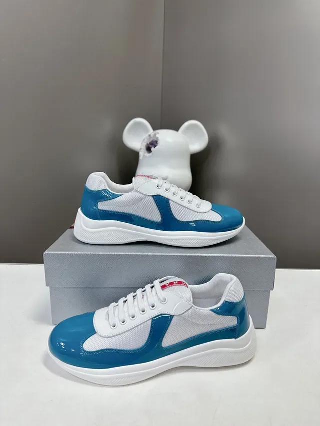 Prada White Blue Glossy Patent Toe Cap Mesh Side Panels Lifestyle Sneakers 4
