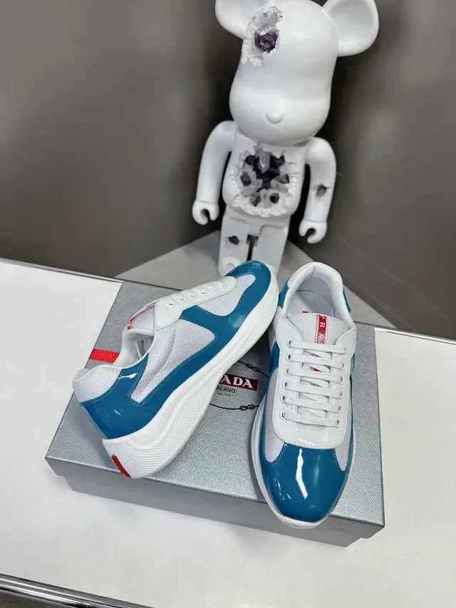 Prada White Blue Glossy Patent Toe Cap Mesh Side Panels Lifestyle Sneakers 5