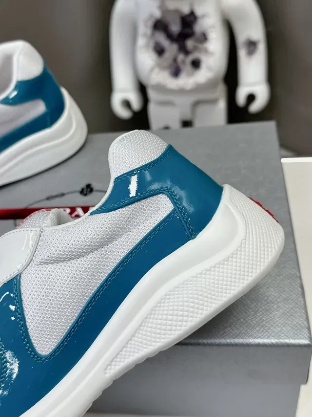 Prada White Blue Glossy Patent Toe Cap Mesh Side Panels Lifestyle Sneakers 8