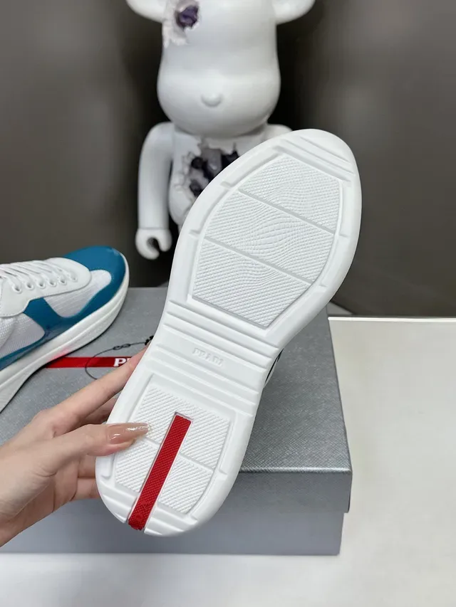 Prada White Blue Glossy Patent Toe Cap Mesh Side Panels Lifestyle Sneakers 9