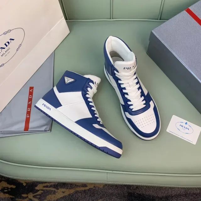 Prada Sneakers Lifestyle en Cuir Blanc Navy High-Top Color-Blocked 5